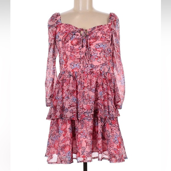 French Connection Fotini Recycled Hallie Tiered Mini Dress in Sea Pink Size 6 US - Picture 5 of 11